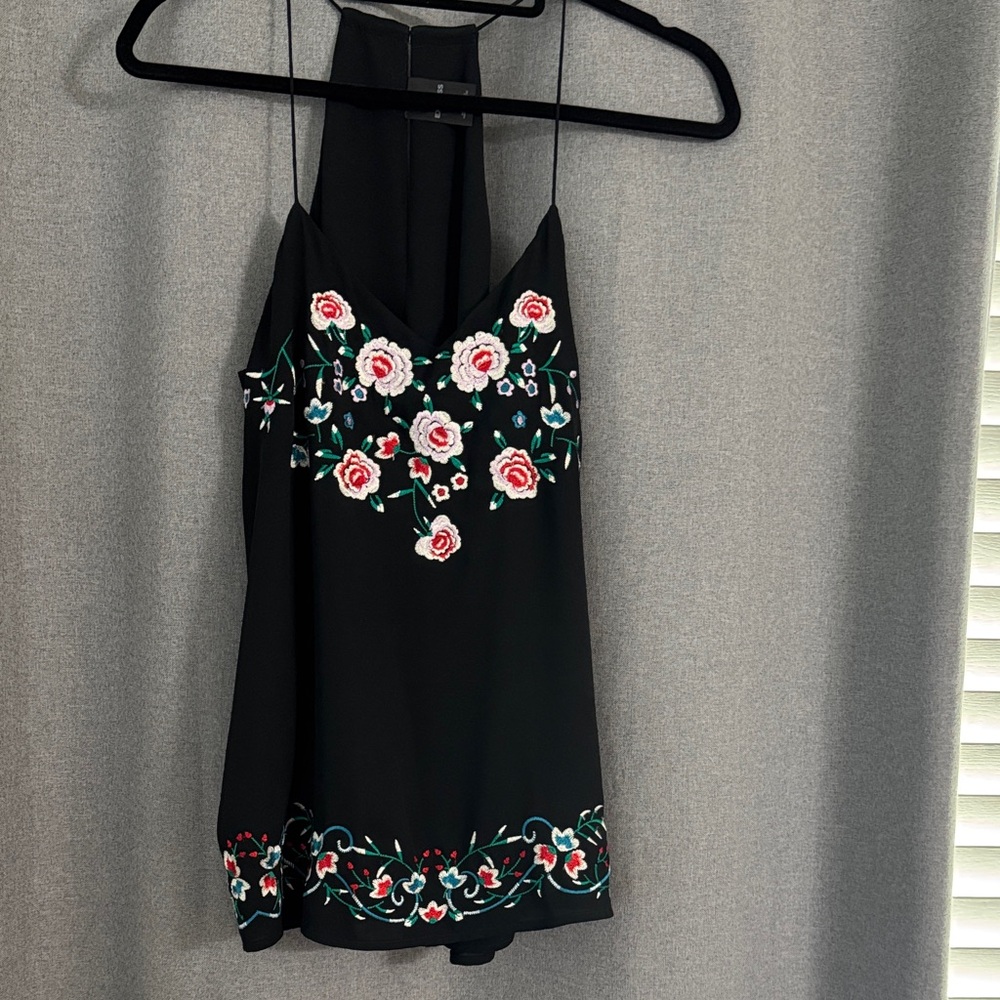 Express/ Floral Embroidered Black Tank top size M
